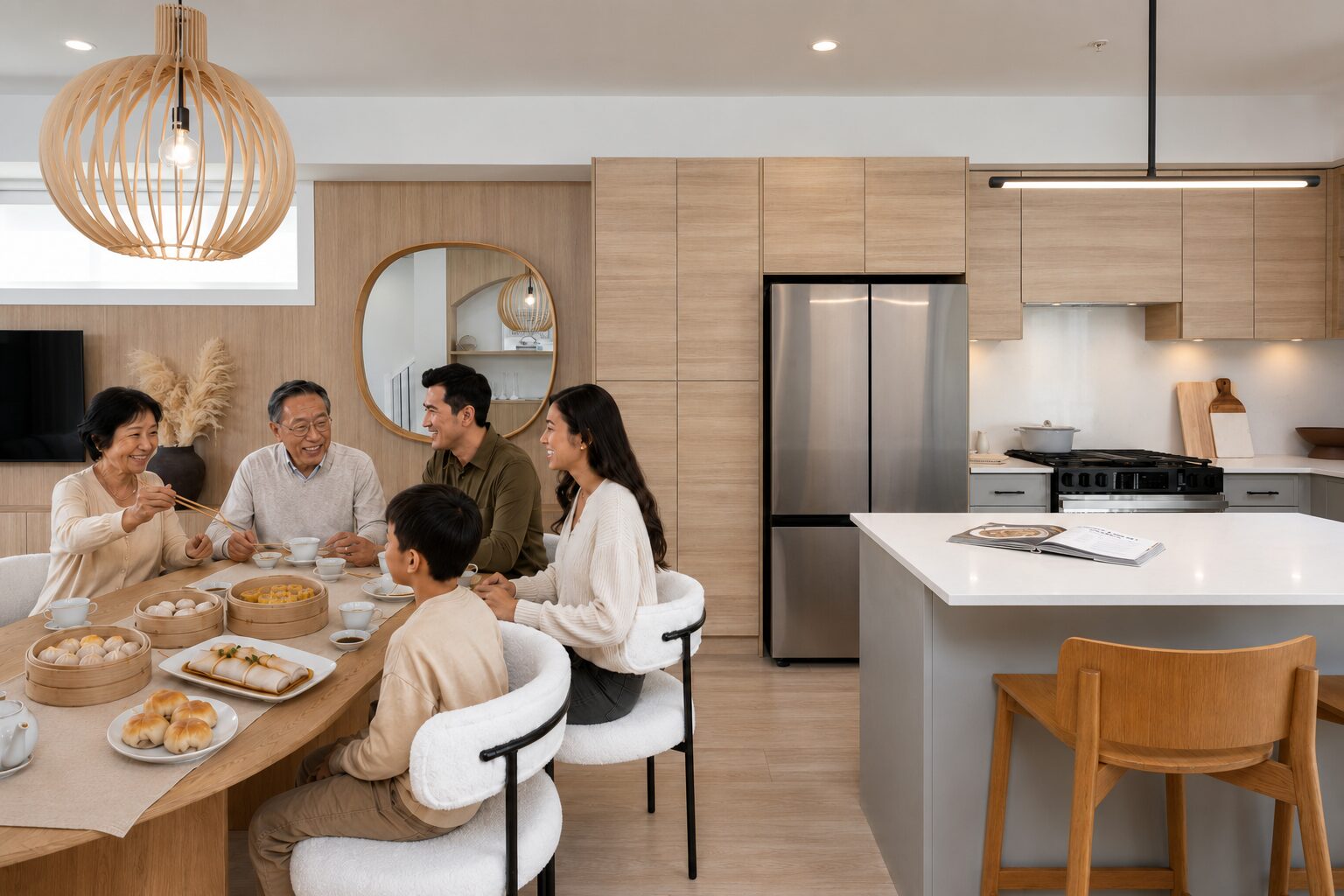 Open kitchen and family room in Addition D Plan townhome